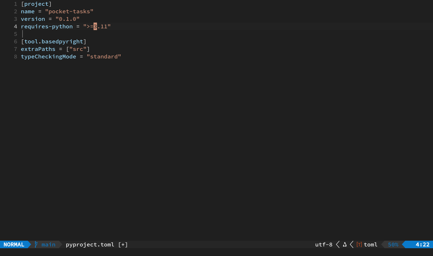 用 w 跳到 requires-python 的版本值