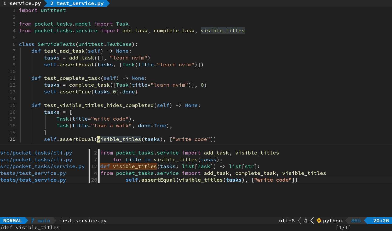 跳到 tests/test_service.py 中的调用