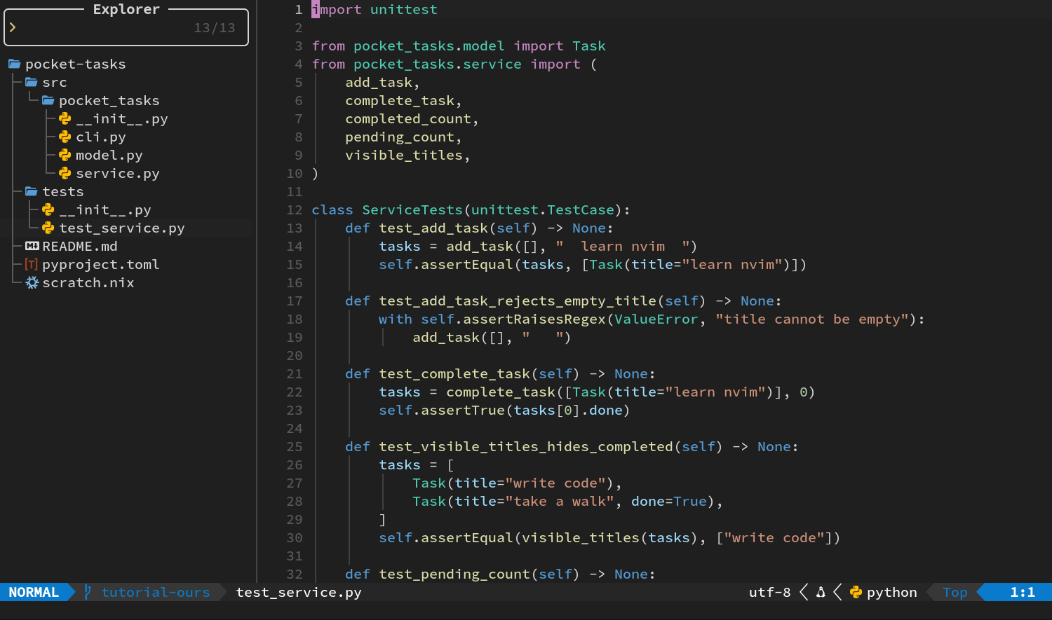 从 Explorer 打开 test_service.py